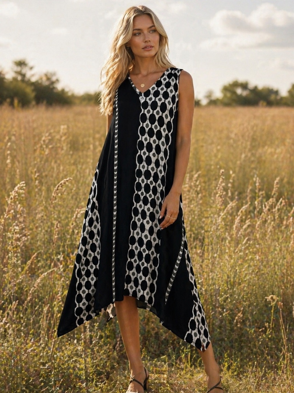 Natori Black and White Relaxed Fit Dress